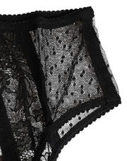 Dolce & Gabbana Black Floral Lace Sheer Mesh High Waist Underwear