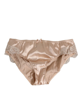 Dolce & Gabbana Rosy Beige Silk Satin Lace Trim Panty Underwear