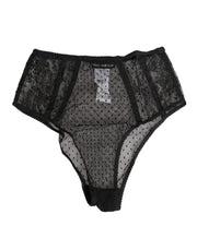 Dolce & Gabbana Black Lace Polka Dot Mesh High Waist Underwear