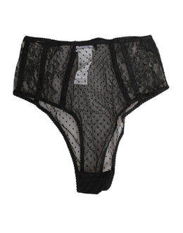 Dolce & Gabbana Black Lace Polka Dot Mesh High Waist Underwear