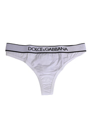 Dolce & Gabbana White Logo Waistband Modal Cotton Thong  Underwear