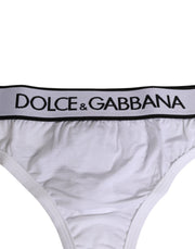Dolce & Gabbana White Logo Waistband Modal Cotton Thong  Underwear
