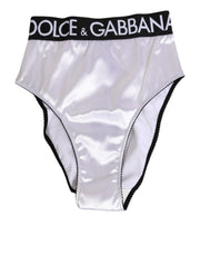 Dolce & Gabbana White Satin High-Waist Black Logo Women Underwear