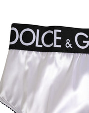 Dolce & Gabbana White Satin High-Waist Black Logo Women Underwear