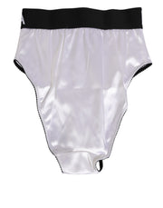 Dolce & Gabbana White Satin High-Waist Black Logo Women Underwear
