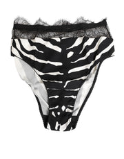 Dolce & Gabbana Black White Zebra Print Lace Trim High Underwear
