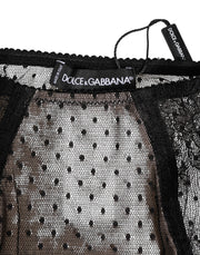 Dolce & Gabbana Black Sheer Polka Dot Lace High Waist Underwear