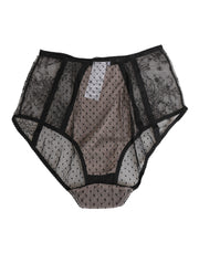 Dolce & Gabbana Black Sheer Polka Dot Lace High Waist Underwear