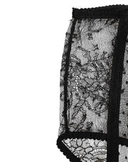 Dolce & Gabbana Black Sheer Polka Dot Lace High Waist Underwear