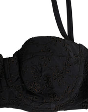 Dolce & Gabbana Black Polyester Embroidered Underwire Bra Underwear