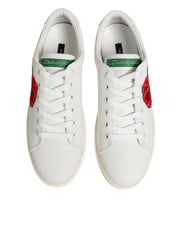 Dolce & Gabbana White Leather Rose Embroidery Low-Top  Shoes