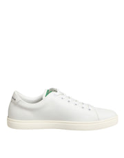 Dolce & Gabbana White Leather Rose Embroidery Low-Top  Shoes