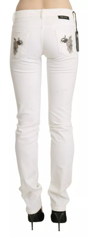 Just Cavalli White Cotton Slim Fit Mid Waist Skinny Trouser Jeans
