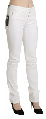 Just Cavalli White Cotton Slim Fit Mid Waist Skinny Trouser Jeans