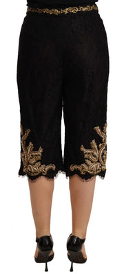 Dolce & Gabbana Black Lace Gold Baroque SPECIAL PIECE Shorts