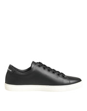 Dolce & Gabbana Black White Leather Crystal Heart Sneakers Shoes