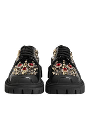 Dolce & Gabbana Black Leather Jeweled Crystals Derby Shoes