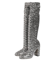 Dolce & Gabbana Shoes Silver Sequins Glitter High Heel Boot Shoes