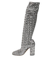 Dolce & Gabbana Shoes Silver Sequins Glitter High Heel Boot Shoes