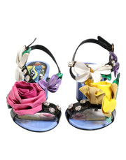 Dolce & Gabbana Multicolor Floral Appliqué Crystal Sandal Shoes