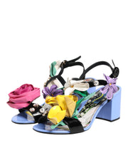 Dolce & Gabbana Multicolor Floral Appliqué Crystal Sandal Shoes