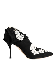 Dolce & Gabbana Black White Embroidered Jersey Stiletto Boots Shoes