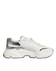 Dolce & Gabbana White Silver DAYMASTER Leather Men Sneakers Shoes