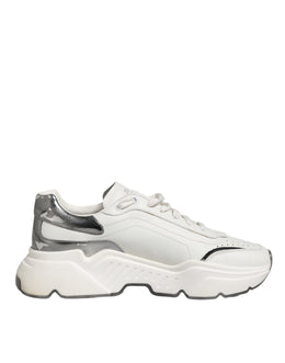 Dolce & Gabbana White Silver DAYMASTER Leather Men Sneakers Shoes
