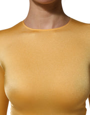 Dolce & Gabbana Gold Yellow Stretch Long Sleeve Bodysuit Dress