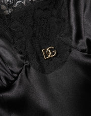 Dolce & Gabbana Black Silk Blend Lace Trim Sleeveless Mini Dress