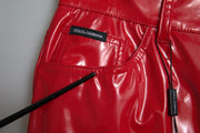 Dolce & Gabbana Red High Waist Skinny Trouser Shiny Pants