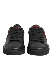 Dolce & Gabbana Black Leather Crystal Heart Low Top Sneakers  Shoes