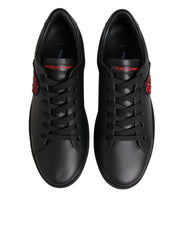 Dolce & Gabbana Black Leather Crystal Heart Low Top Sneakers  Shoes