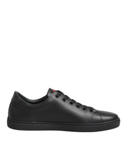 Dolce & Gabbana Black Leather Crystal Heart Low Top Sneakers  Shoes