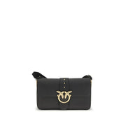 PINKO Black Calf Leather Bos Taurus Shoulder Bag