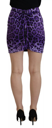Dolce & Gabbana Purple Leopard Print Pencil Cut Mini Skirt