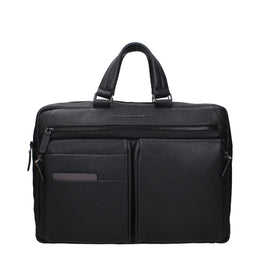 Piquadro Black Leather Business And Laptop Bag