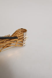 Dolce & Gabbana Gold Brass Glas Crystal Faux Pearl Embellished Brooch