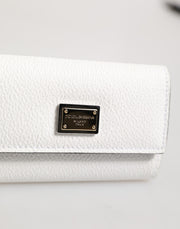 Dolce & Gabbana White Leather Card Case Holder Wallet Gold Logo Plate  Key Holder