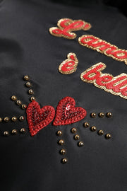 Dolce & Gabbana Black Heart L'Amore Patch Embellished Kids Backpack