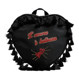 Dolce & Gabbana Black Heart L'Amore Patch Embellished Kids Backpack