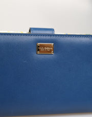 Dolce & Gabbana Blue Leather Continental Tile Print Zip Card Holder Purse Wallet