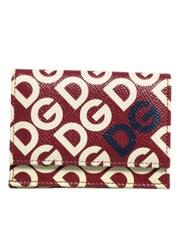 Dolce & Gabbana Burgundy Logo Print Calf Leather French Flap Card Holder Wallet