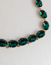 Dolce & Gabbana Red Rose Green Crystal Gold-Tone Chain Necklace