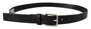 Dolce & Gabbana Calf Leather Silver Tone Black Metal Buckle Belt