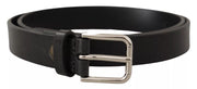 Dolce & Gabbana Calf Leather Silver Tone Black Metal Buckle Belt