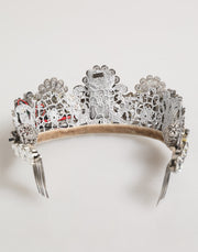 Dolce & Gabbana LED Crystal Embellished Silver Floral Filigree Crown Tiara