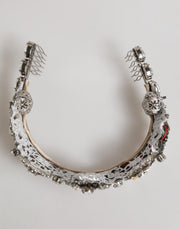 Dolce & Gabbana LED Crystal Embellished Silver Floral Filigree Crown Tiara