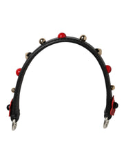 Dolce & Gabbana Black Embellished Leather Bag Handle Women Shoulder Strap
