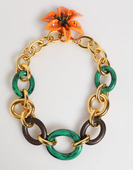 Dolce & Gabbana Multicolor Gold Brass Tiger Lily Floral Chai Necklace